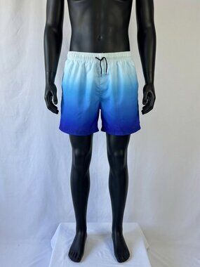 Men's Loose Beach Shorts Activewear, Drawstring Quick Dry Ombre Shorts, Size L